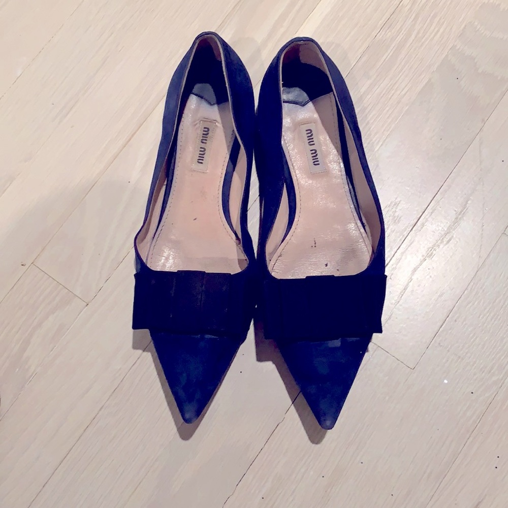 Miu Miu Black Suede Pointed Toe Flats with Bow